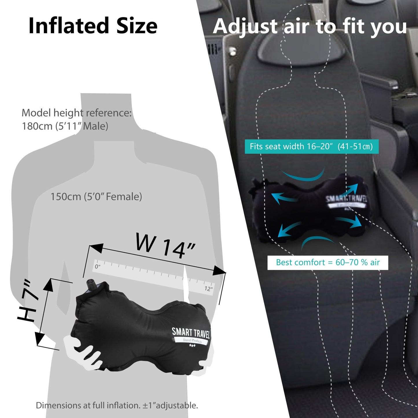 Smart Travel Travel Products Lumbar Pillow Inflatable Lumbar Support Pillow Travel Pillows for Airplane Long Flight Essential for Women Men Kids