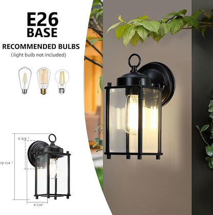 Outdoor Wall Light, Exterior Lighting Fixture Wall Sconce, Black Porch Light Fixture with Clear Beveled Glass, Outdoor Wall Lantern Waterproof Anti-Rust E26 Socket for Front Door, Entryway