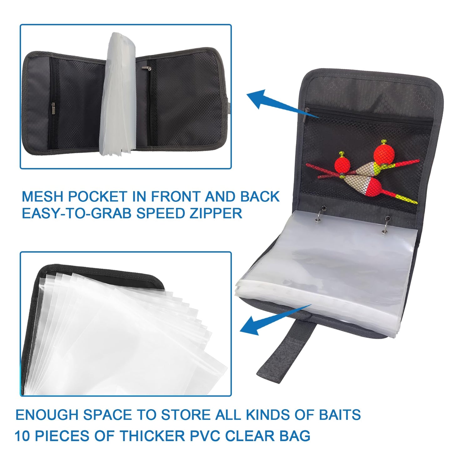 Aventik Fishing Tackle Binder Soft Cover Fishing Bait Organized Storage Rig Bag Soft Bait Binder Saltwater Resistant Fishing Bag 8.5x8.5x1.1inch(Orange)
