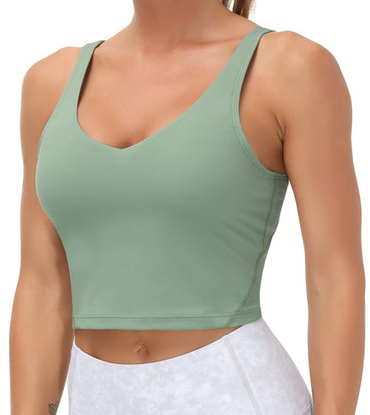 Women’s Longline Sports Bra Wirefree Padded Medium Support Yoga Bras Gym Running Workout Tank Tops (Jasmine Green, Small, s)