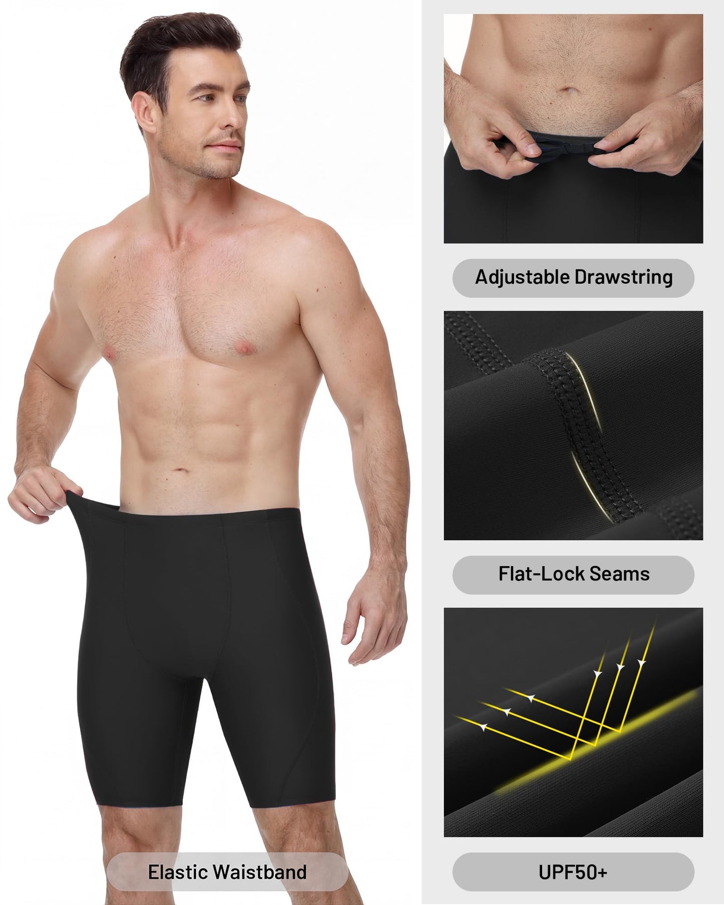 Nukuvara Men's Swim Jammers Competitive Racing Training Swimsuit Quick Dry Athletic Team Compression Swimming Shorts UPF50 Black 3XL