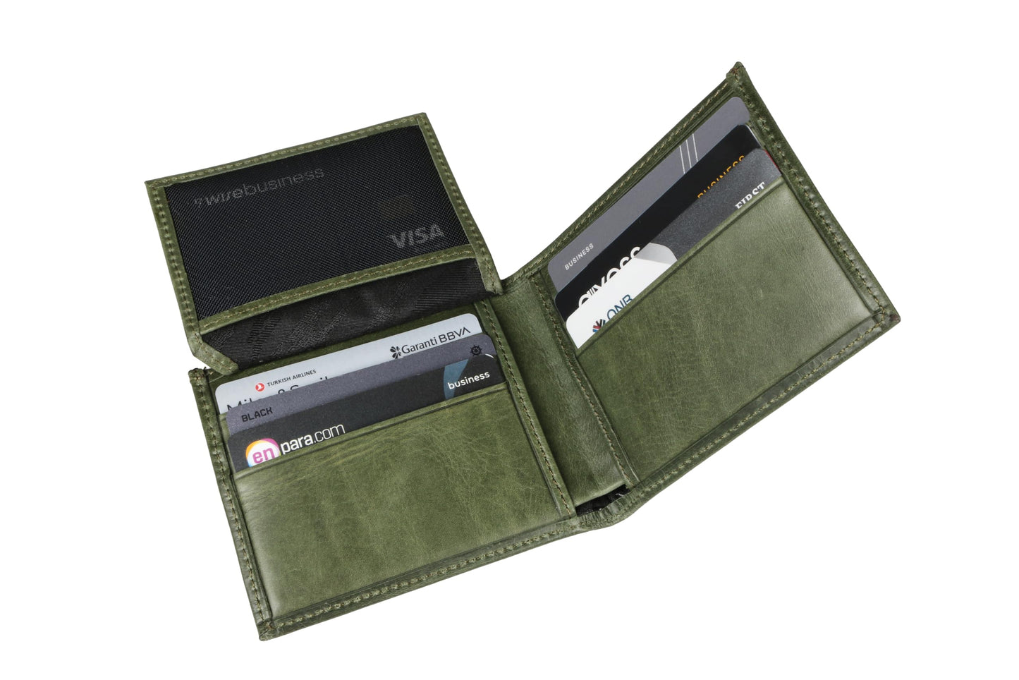 grande 1488 - Genuine Leather Bifold Classic Men Wallet with ID Window - Rustic Green