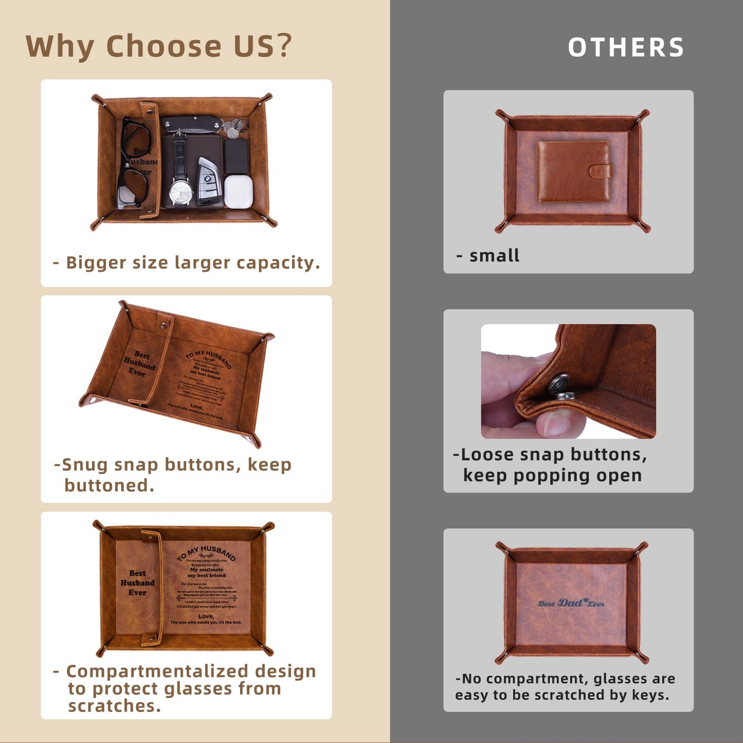 ZAPUVO Gifts for Husband Men Dad Fathers Day,Best Husband Ever PU Leather Valet Tray and Keychain, Anniversary for Men-Birthday Gifts Ideas for Him Boyfriend Who Has Everything from Wife