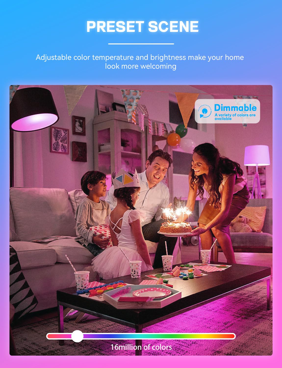 Smart Light Bulbs 4Pack with Remote, A19 E26 800LM LED Color Changing Light Bulb, WiFi & Bluetooth 5.0, Warm to Cool White, Dimmable, RGB Smart Home Lighting Work with Alexa Google Assistant