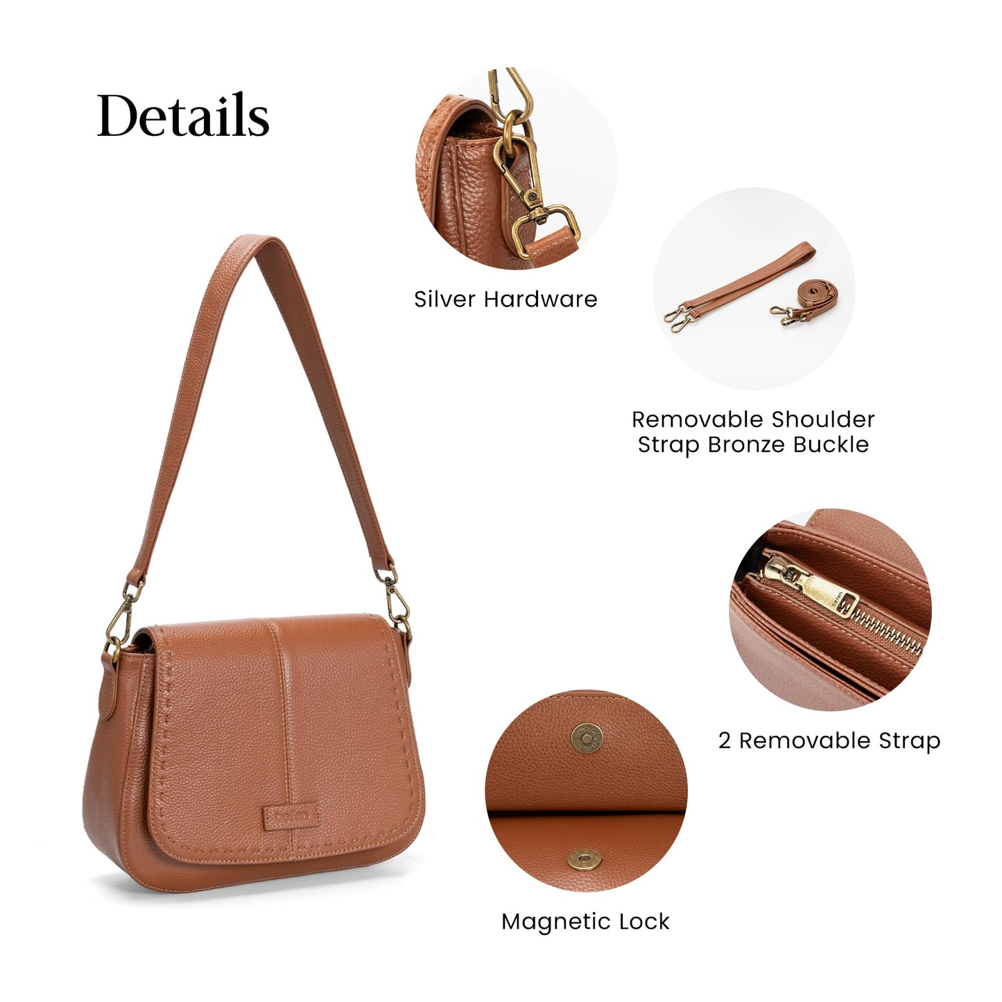 befen Genuine Leather Crossbody Purse for Women Brown Purse RFID Crossbody Bag for Travel Soft Real Leather Saddle Bags with RFID Blocking Trendy Medium Purses Women's Shoulder Handbags for Everyday