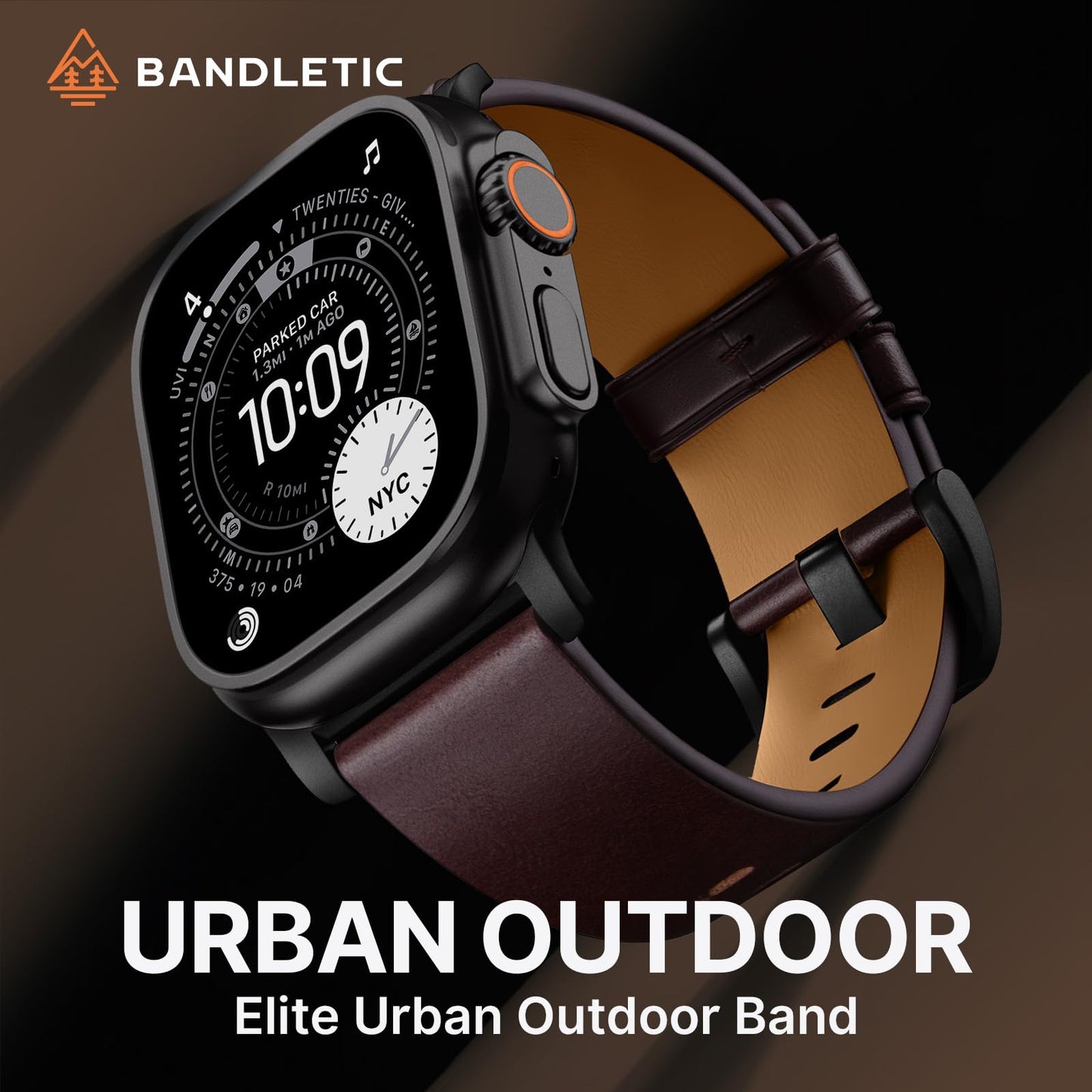 Bandletic Compatible with Apple Watch Ultra 2 Band for Men Women, Soft Genuine Leather Bands Replacement Strap for iWatch 49mm(Ultra 3/2/1),46mm(11/10),45mm(9/8/7),44mm(SE3/SE2/SE/6/5/4),42mm(3/2/1)