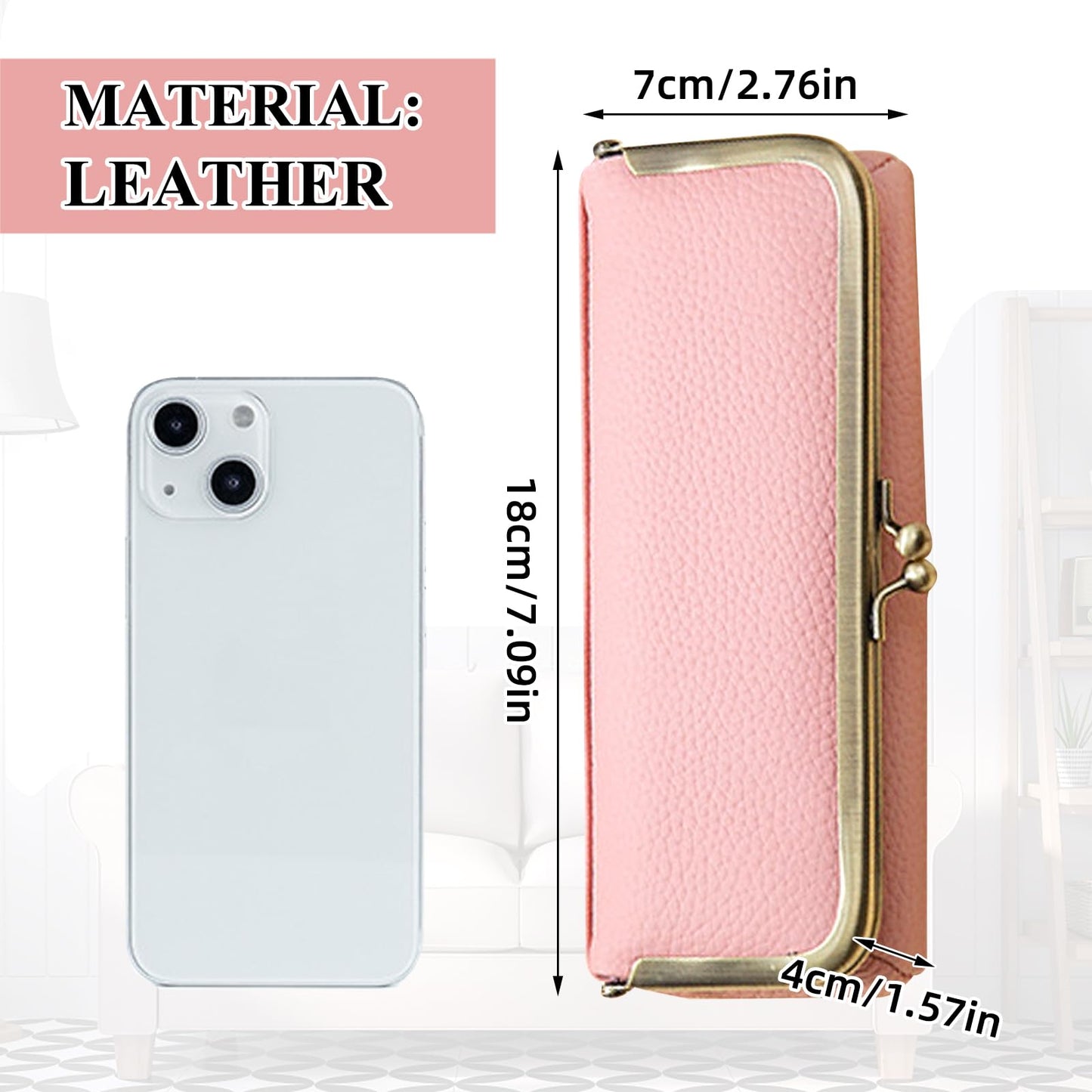 LIYAZHIL Leather Sunglasses Case, Soft Glasses Bag with Kiss Lock Vintage Eyewear Storage for Men and Women (Pink)