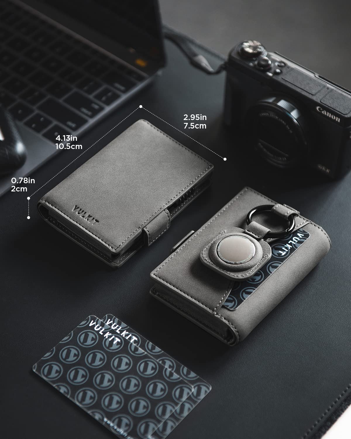 VULKIT Mens Wallet with Key Ring & Airtag Holder Leather Pop Up Card Holder RFID Blocking Keychain Wallet Cash Compartment Grey