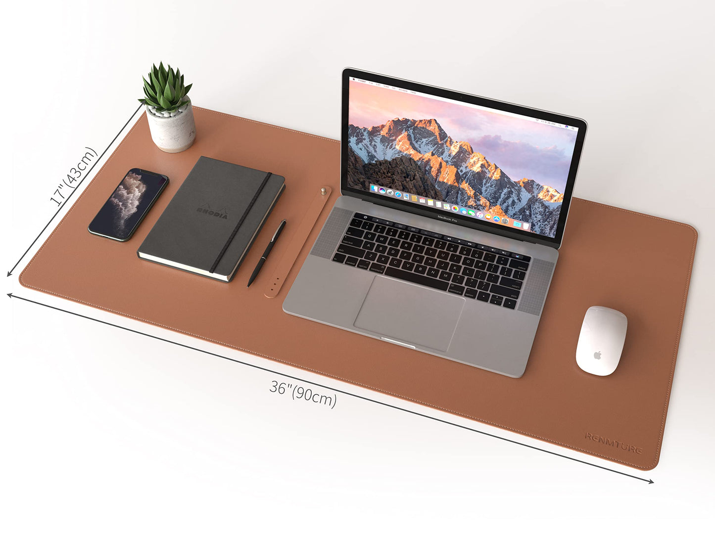 RENMTURE Dual-Sided Desk Pad, Natural Cork & PU Leather Large Mouse mats for Office and Home Work, Desk Protector Non-Slip, Waterproof, Easy Clean (Brown, 36"x17")