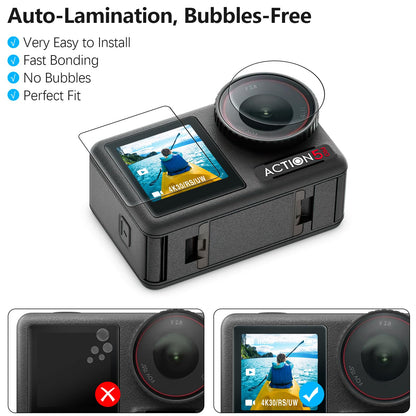 AMAZEAR Lens Screen Protector for DJI Osmo Action 5 Pro (2 Sets), Action5 Pro Accessories Tempered Glass Protector OLED Display, Ultra HD, 9H, Scratch Resistant, Bubble-Free(TGP)