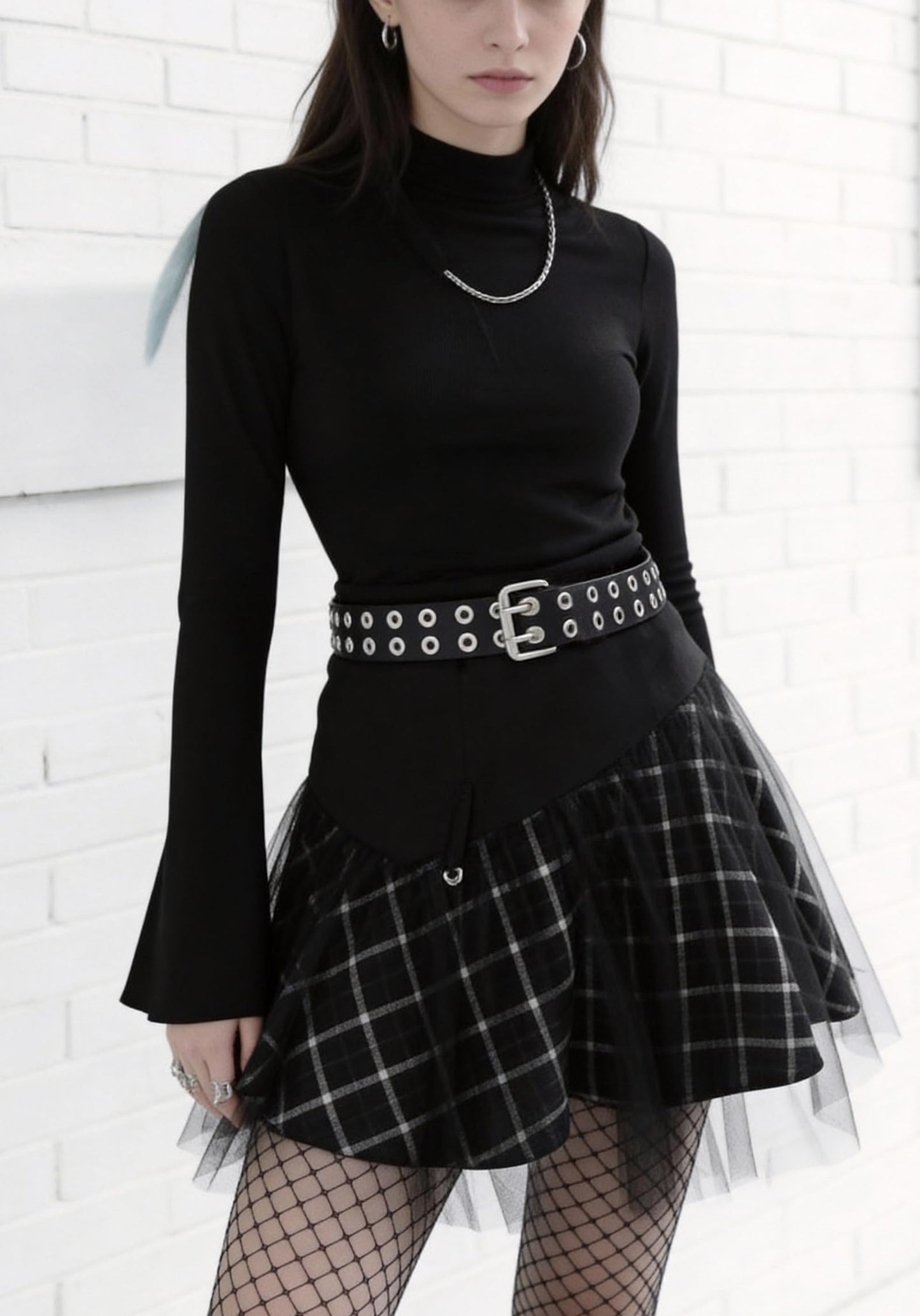 WARANDOD Punk Belt Black Leather Fashion Rock Versatile Casual Buckle Rivet Cowboy Style Faux Leather Emo Belt Woman Harness for jeans, dress(Fit Waist 21.3-37in)