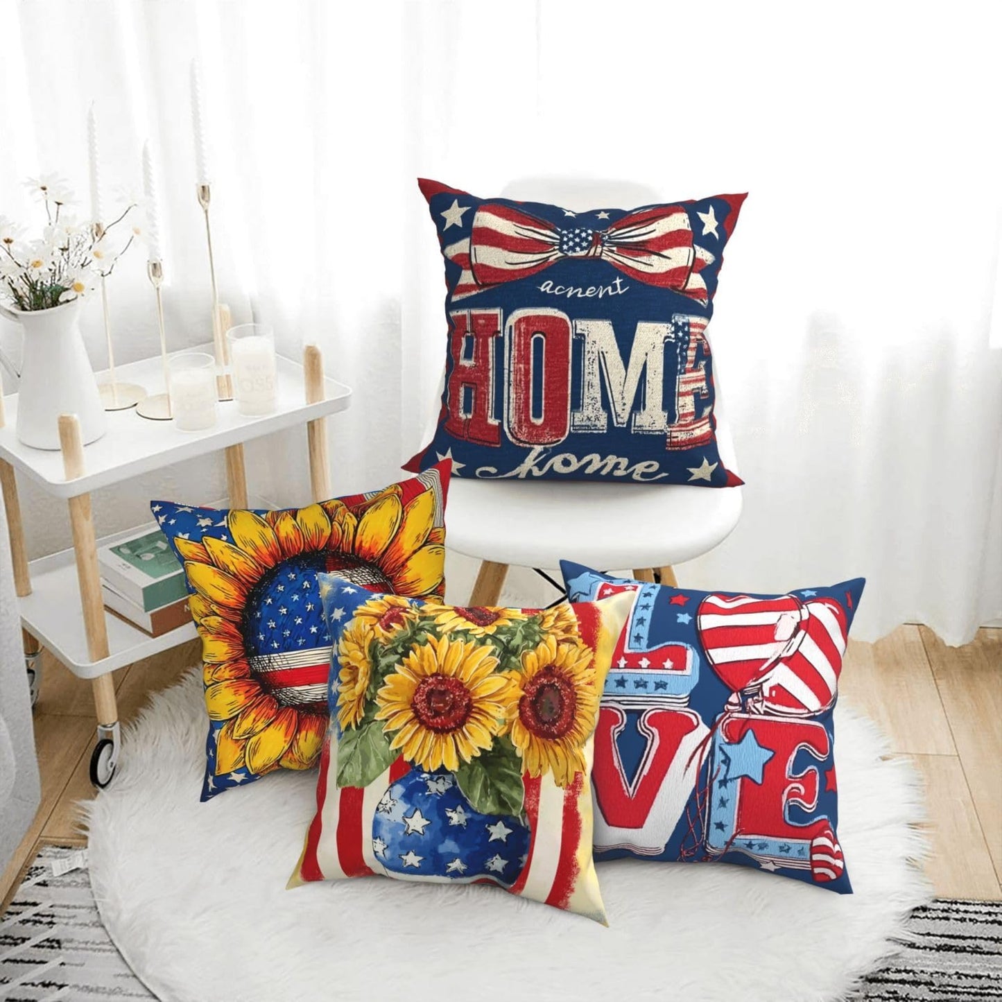 oyebn 4th of July Throw Pillow Covers Set of 4 Decorative Soft Double Sided Print Pillow Case Farmhouse Home Decor for Living Room Sofa Couch 18x18