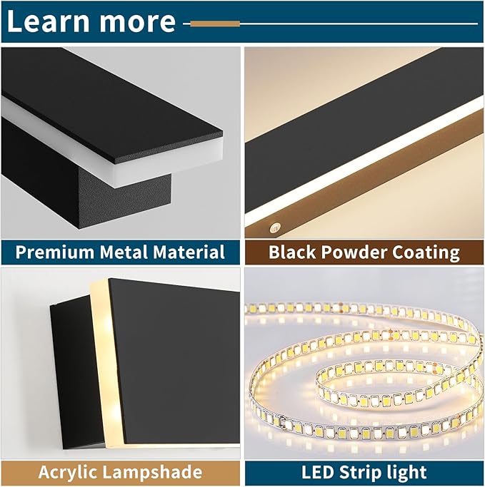 2 Pack Long Outdoor Porch Light, 23.6inch Modern LED Wall Sconce, IP65 Waterproof, 3 Color 3000K/4500K/6000K, 24W, Exterior Linear Lighting Fixture for Patio, Yard, Garage, Balcony