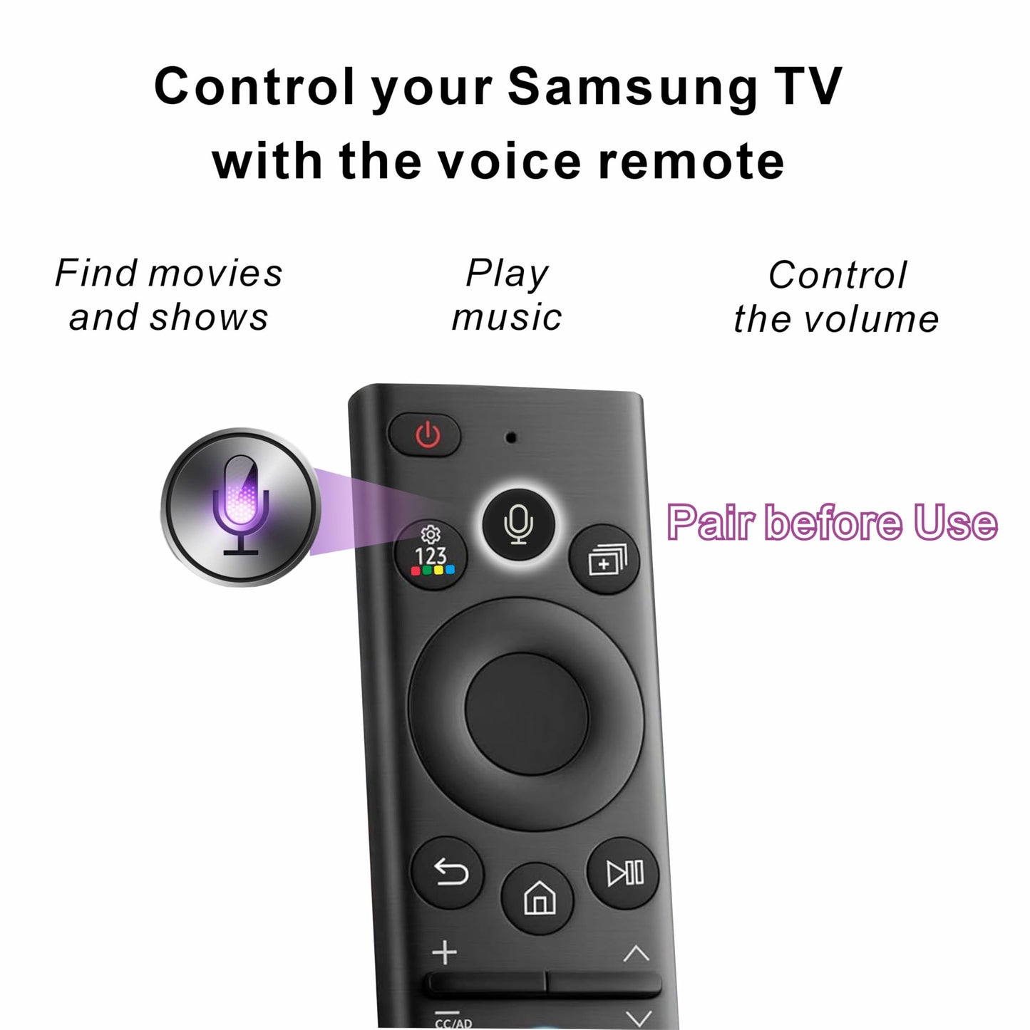 B Braince Smart Remote Compatible with Samsung Smart TV Remote Replacement 2025-2019, Voice Control remoto Samsung Smart tv, Mic, Bluetooth, Universal, Tizen OS, No Solar. 2-Year Warranty.