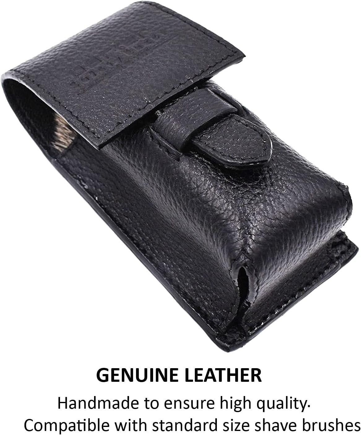 Parker Genuine Leather Shaving Brush Case – Handmade Black Travel Holder for Standard Badger, Boar & Synthetic Brushes
