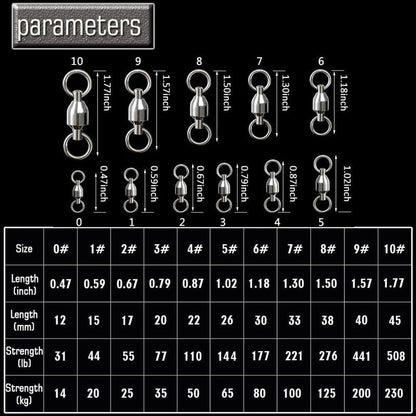 AMYSPORTS Ball Bearing Swivels Connector High Strength Stainless Steel Solid Welded Rings Barrel Swivels Saltwater Freshwater Fishing 50pcs 45lbs