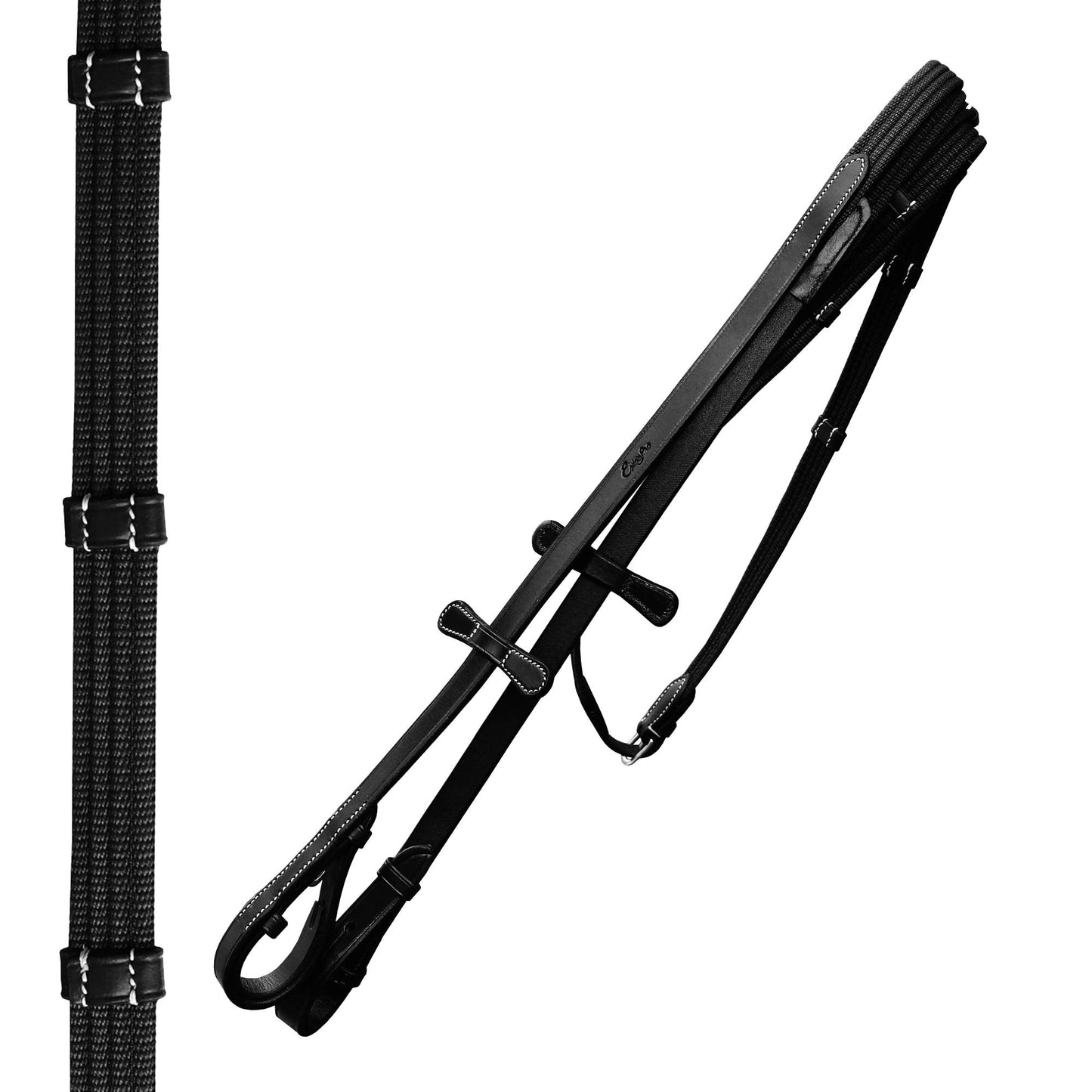 Exion Dressage Bridle for Horses – Anatomical Leather Bridle with Padded Noseband & Browband | Includes Web Reins with Hand Stoppers | Black & Brown | Cob, Full, Pony & Warmblood Sizes