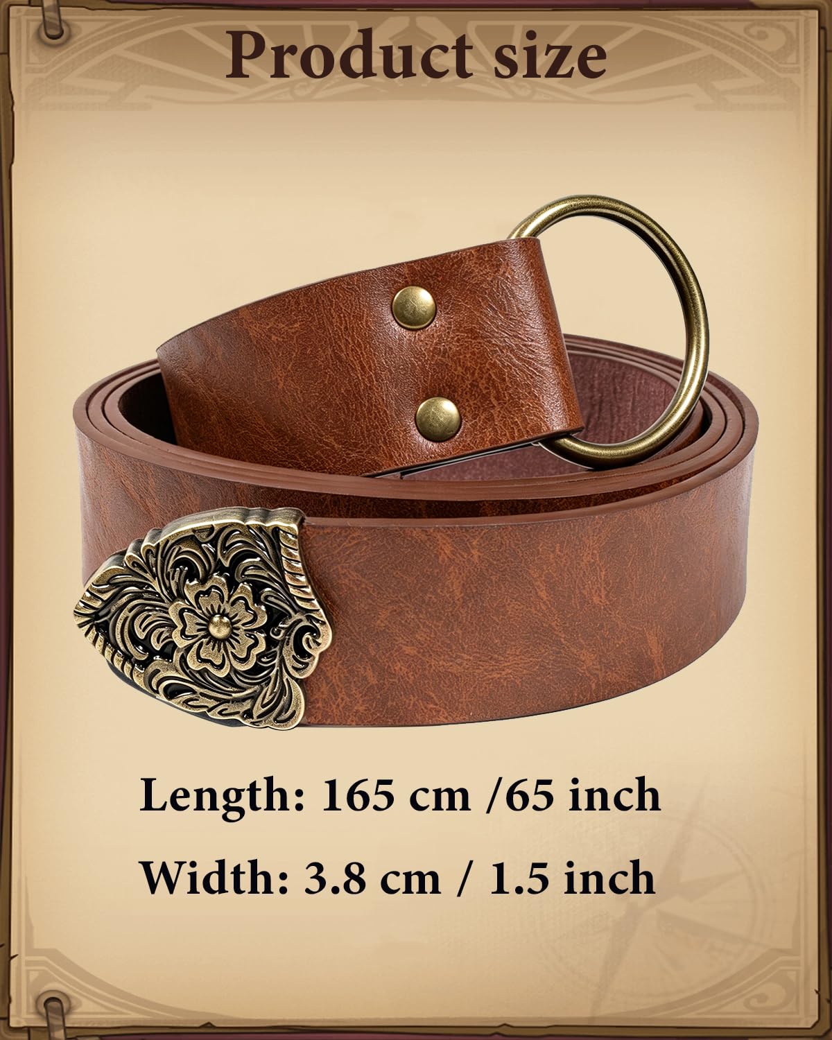 KOTORA Retro Leather Belt Long Medieval Waist Belts Renaissance Accessory Pirate Viking Belt for Men Women Casual Cosplay Costume (1-Brown)