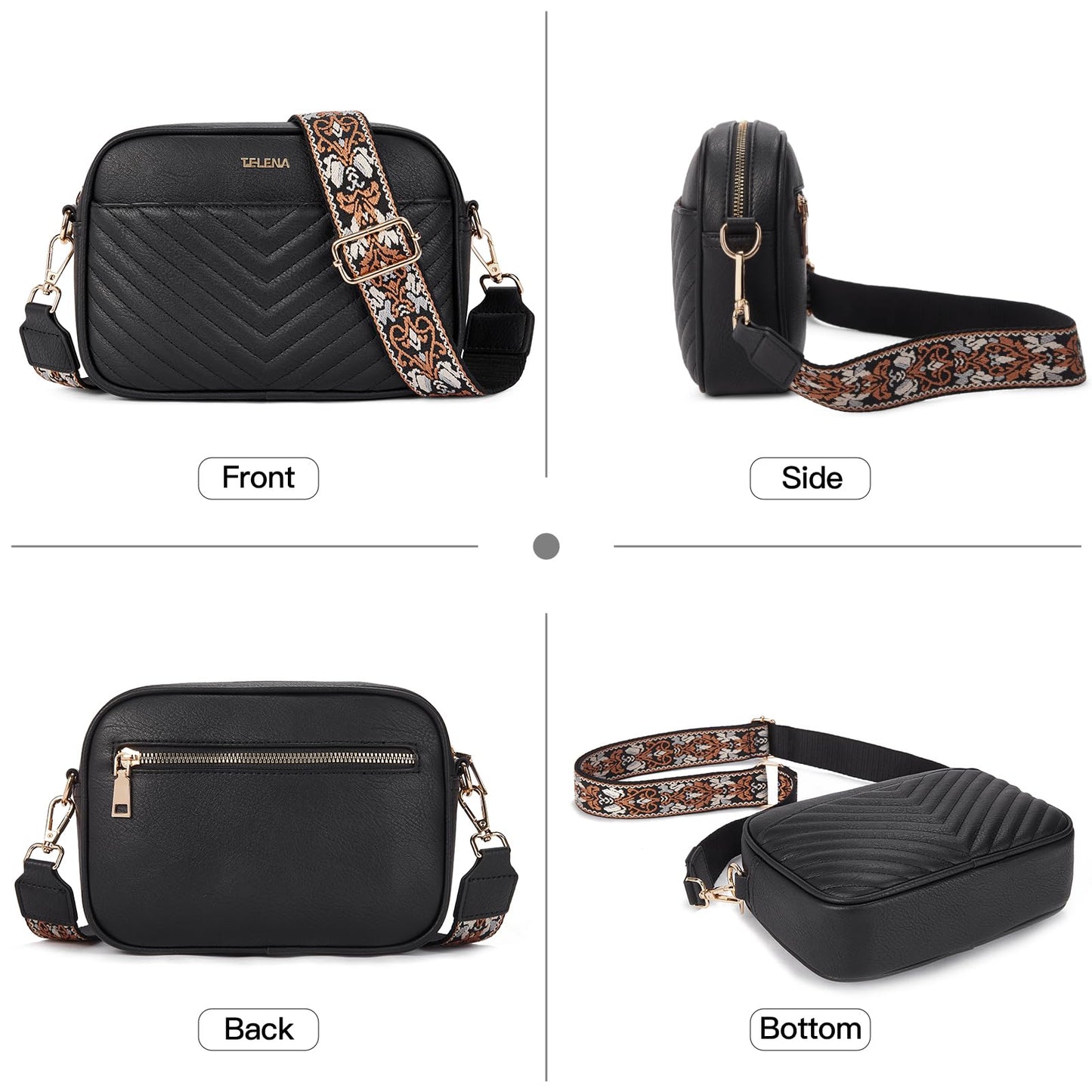Telena Small Crossbody Bags For Women Vegan Leather Crossbody Purse With Adjustable Wide Strap For Daily Life