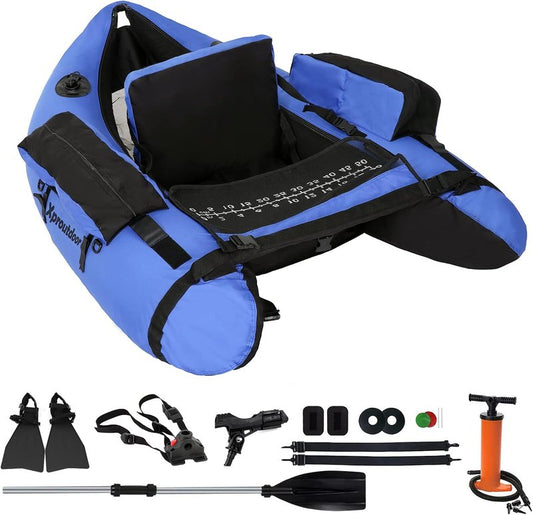 Fishing Float Tube - Adjustable Backpack Straps, Storage Pockets & Fish Ruler | 350LBS Capacity, Includes Pump & Oar