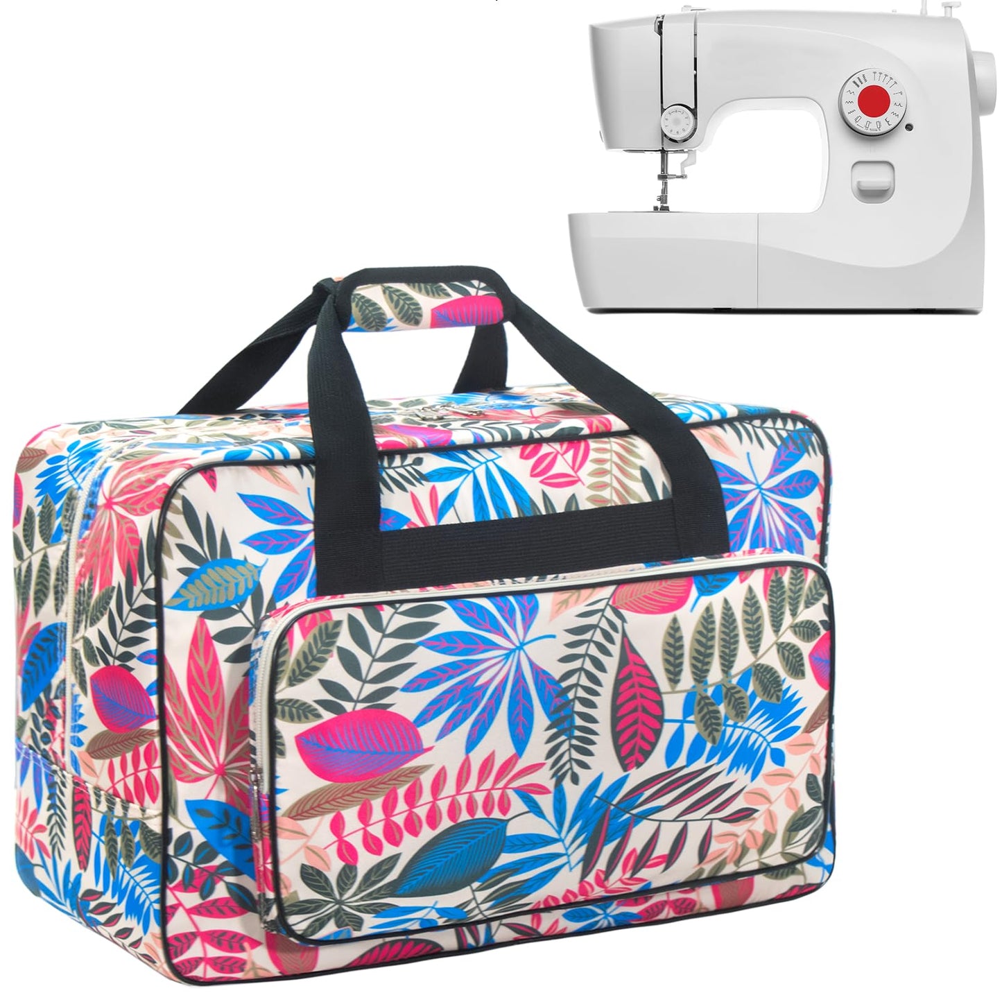 Haroranax Sewing Machine Carrying Case, Sewing Machine Carrying Case Tote Bag, Universal Tote Storage Bag with Pockets and Handles, Suitable for Most Standard Singer, Janome (Milk White)