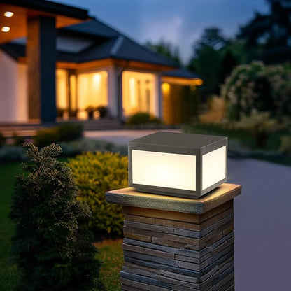 Outdoor Modern Post Light, Pillar Lights LED Fence Deck Cap Light Wired High Voltage,Outdoor Column Lights for Flat Surface Patio Garden Decoration with IP65 Waterproof E26 Bulb 10"x10"