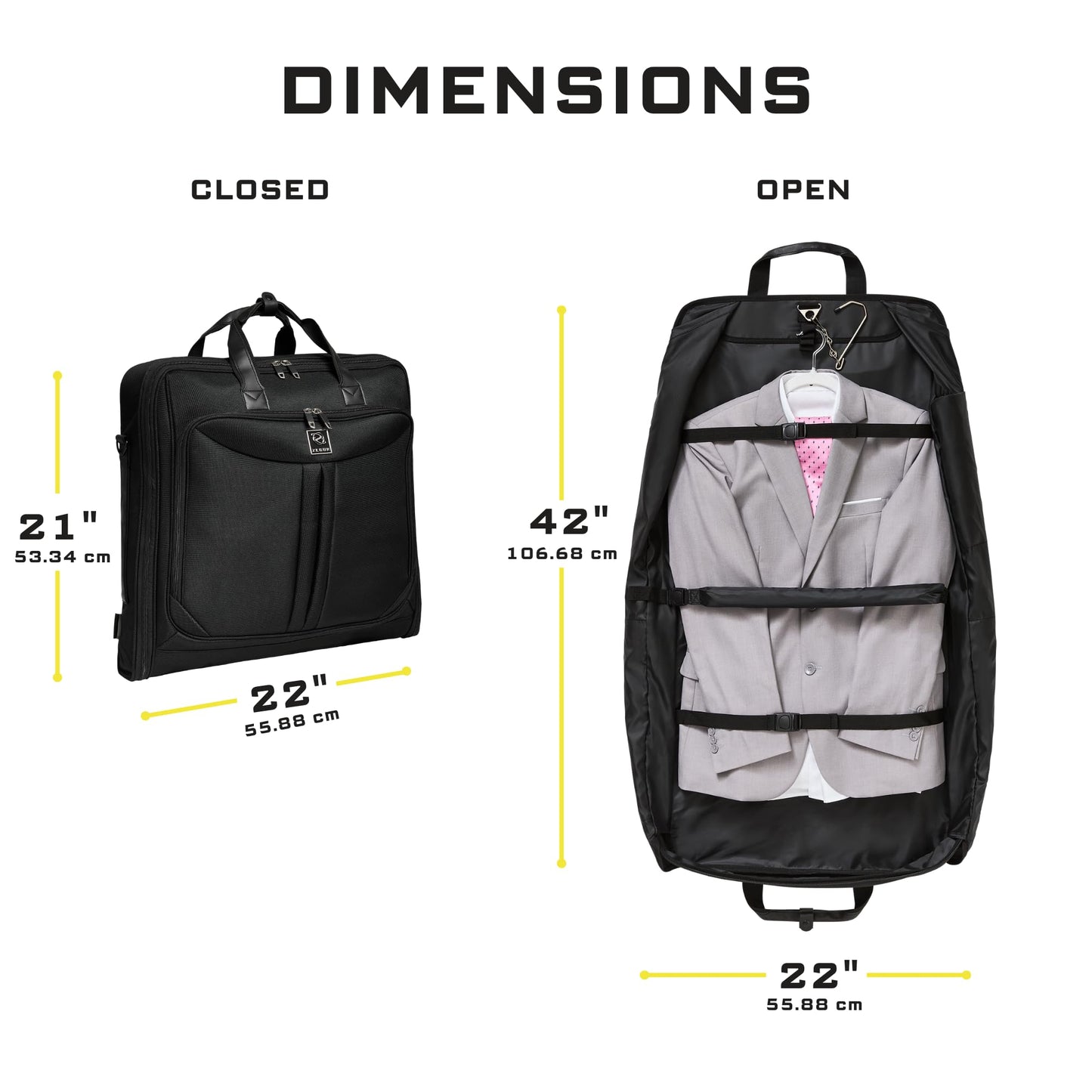 ZEGUR Premium Suit Garment Bag Carry On - Hangs 4 Suits - Travel & Business with Shoulder Strap and Laptop Compartment