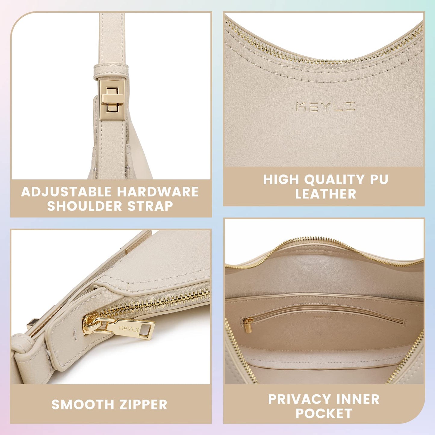 Keyli Women's Waterproof Leather Small Clutch Purse, Trendy Zipper Top Handle Bags, Mini Purses, Cute Tote Bags with Adjustable Strap, Khaki