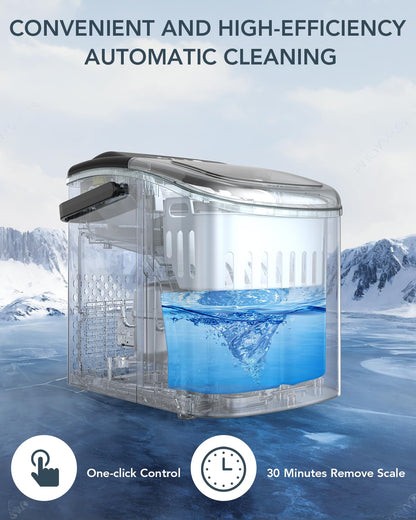 Ice Maker Countertop, Efficient Easy Carry Ice Machine, Self-Cleaning Ice Maker with Ice Scoop & Basket, 9pcs/ 8mins 26.6Lbs Per Day for Home/Office/Kitchen,Black