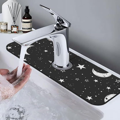 Faucet Draining Mat For Kitchen Sink, Moons Stars White Diatom Mud Absorbent