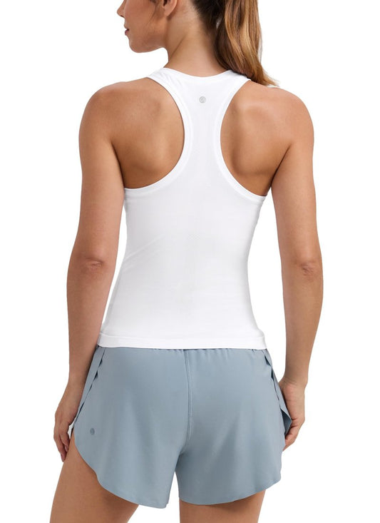 CRZ YOGA Seamless Workout Tank Tops for Women - Athletic Running Gym Sleeveless Shirts Crewneck Racerback Breathable White Large