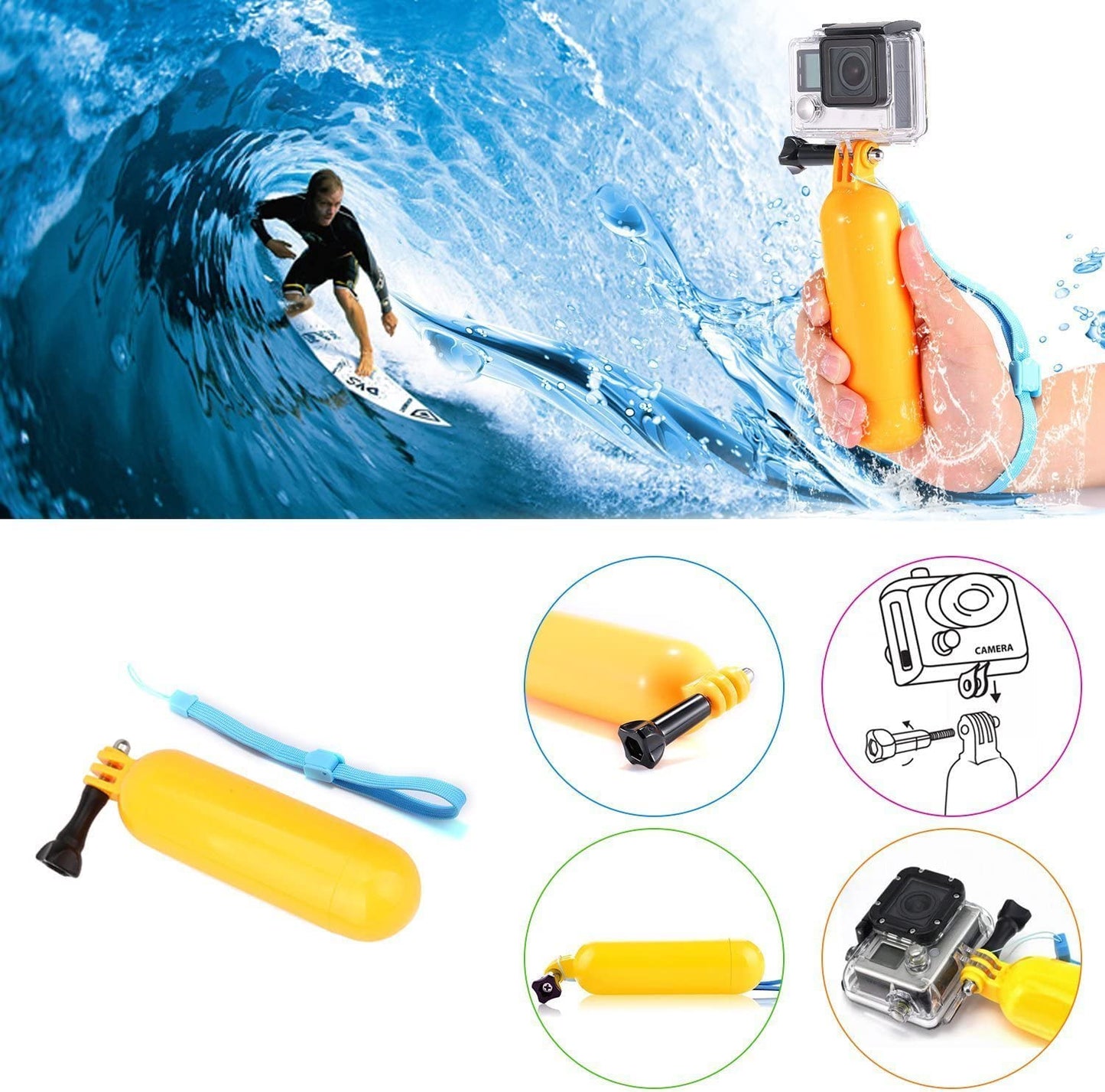 VVHOOY Universal Action Camera Accessories Bundle Head Chest Strap Mount/Selfie Stick/Floating Hand Grip Compatible with Dragon Touch/AKASO EK7000 Brave 4 5 6 7 LE V50X/GoPro Hero 13 12 11 10 9 8 7