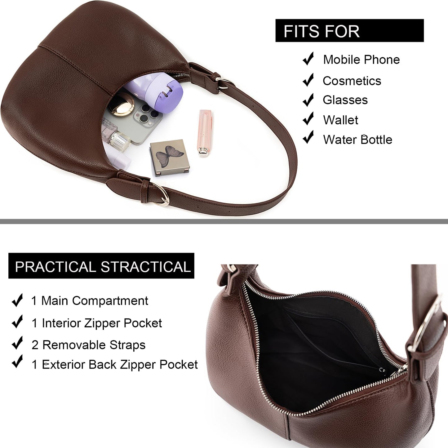 NIUEIMEE ZHOU Hobo Bags for Women Soft Vegan Leather Crescent Shoulder Handbag Slouchy Tote Crossbody Purses