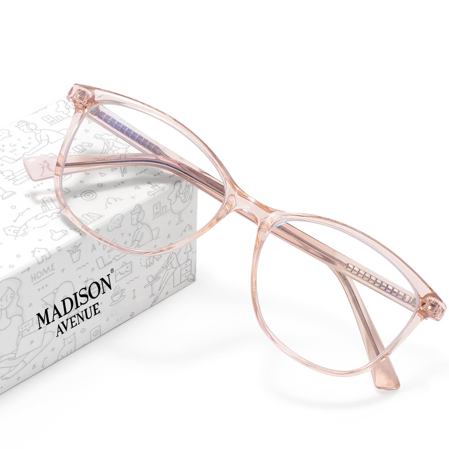 Madison Avenue Blue Light Blocking Glasses Anti Eyestrain UV Glare Blue Light Glasses for Women TV Phone Computer Gaming Eyeglasses Liberty (Crystal Brown)