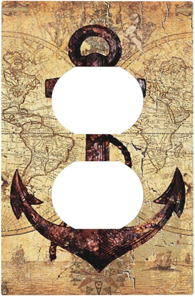 Anchor Nautical Vintage Map 1 Gang Single Duplex Light Switch Plate Outlet Cover Decorative Wall Plate Switchplate Electrical Faceplate for Office Livingroom Home Decor