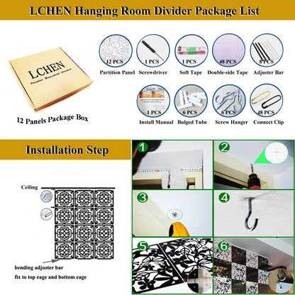 Lchen Hanging Room Divider Panel, 12 Pieces White Screen Panels Solid Board Cut Room Partition Home Decoration(Mixed,15.7"x15.7"x0.03")