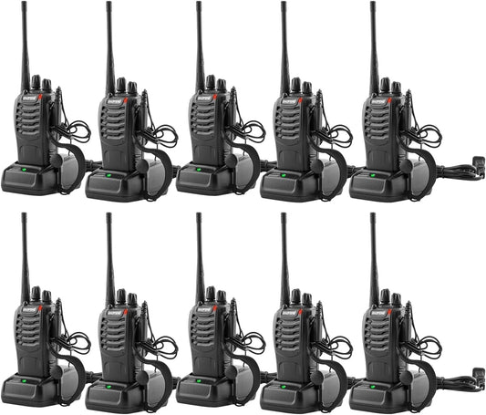 BAOFENG Walkie Talkies Long Range for Adults with Earpieces,16 Channel Walky Talky Rechargeable Handheld Two Way Radios with Flashlight Li-ion Battery and Charger 10 Pack
