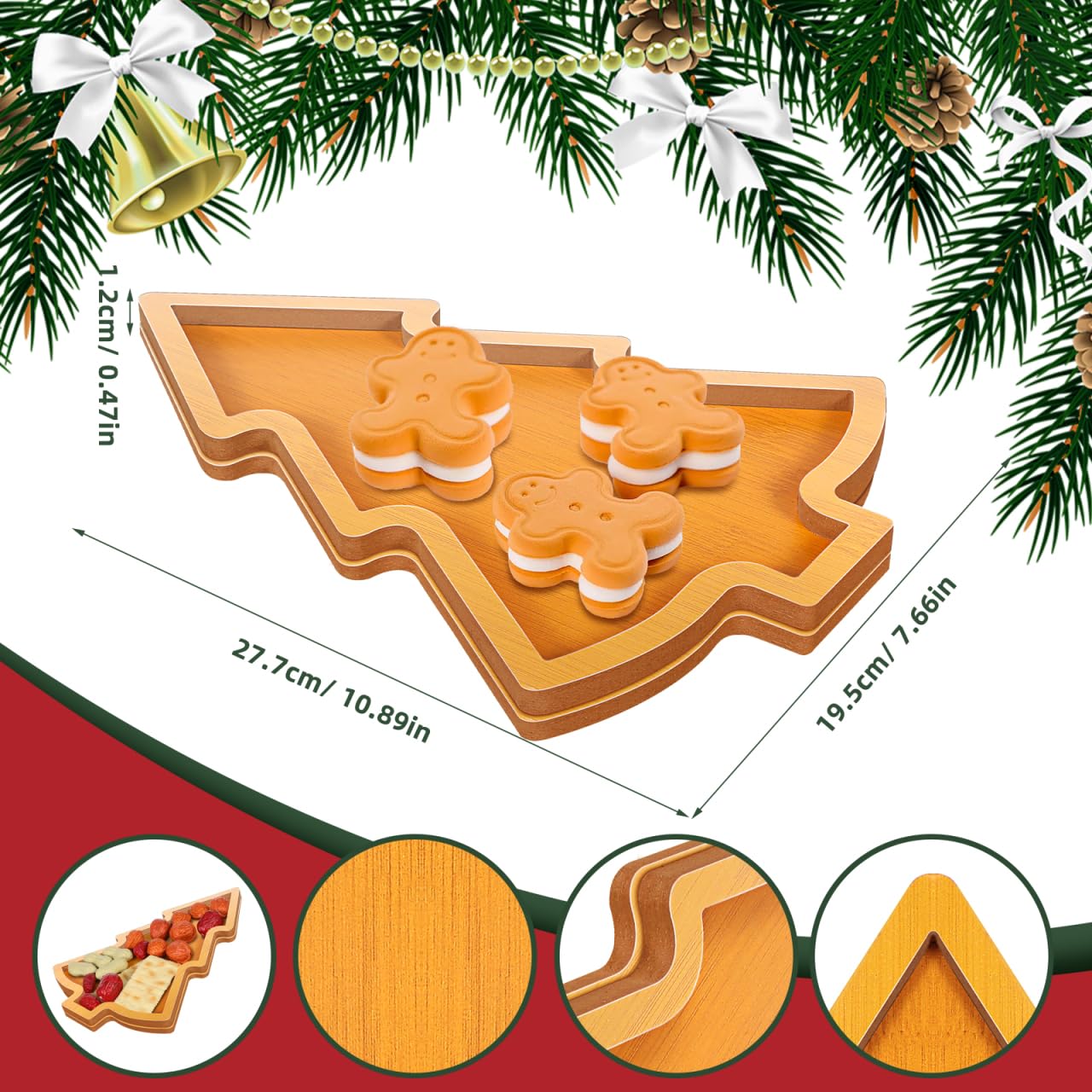 MAGICLULU 1pc Wooden Christmas Tree Serving Tray Wooden Appetizer Tray Christmas Serving Dish Tree Snack Candy Dish Plate for Home Kitchen (Size C