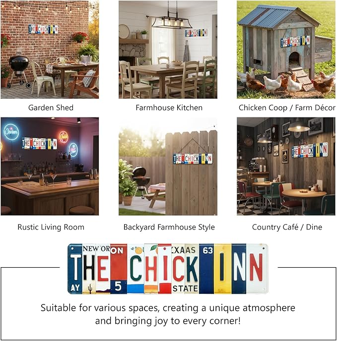 The Chick Inn All-Aluminum Metal Sign – Vintage License Plate Style Wall Decor for Kitchen, Farmhouse, Restaurant, Cafe, Garden, Chicken Coop Decorations – 16 x 4 Inch