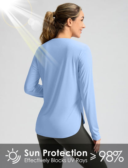 Women's Sun Shirts UPF 50+ Long Sleeve UV Protection Shirt Lightweight Quick Dry Workout Hiking Tops for Women(Haze Blue,XL)