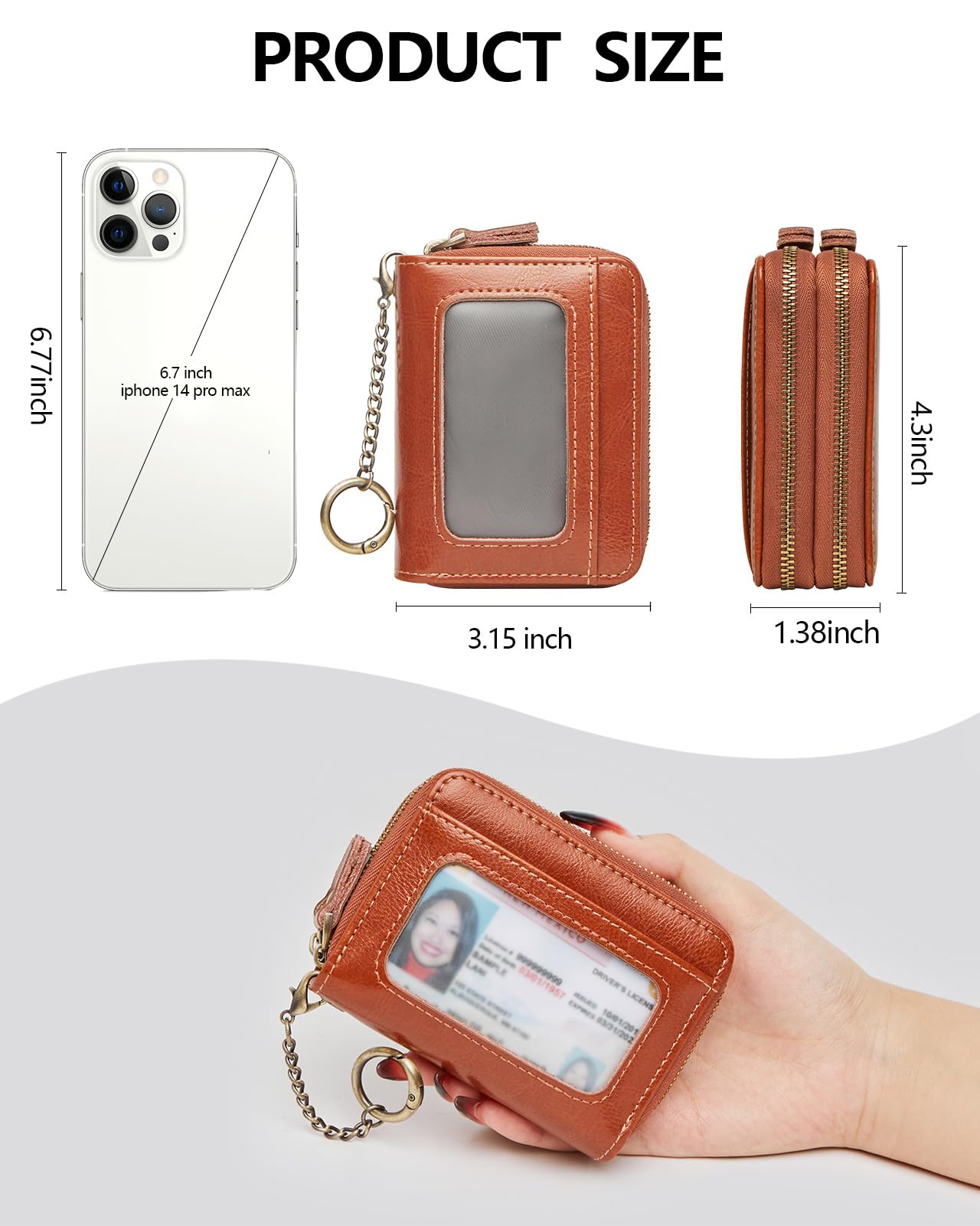 TFKGS Credit Card Holder for Women RFID Wallet Leather Womens Wallet with Zipper Blocking Keychain Card Accordion Wallets Gifts for Women Brown