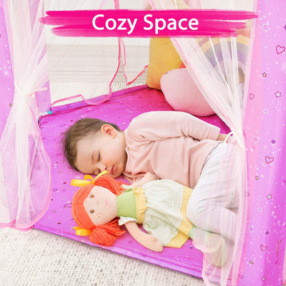 Monobeach Princess Tent Girls Unicorn Large Playhouse Kids Castle Play Tent with Star Lights Gift Toy for Children Indoor and Outdoor Games, 55'' x 53'' (DxH)