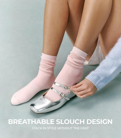 FITRELL Women's Soft Bamboo Rayon Dress Socks, Thin Breathable Calf Crew Scrunch Socks for Casual Trouser 5 Pairs, White/Cream/Green/Light Blue/Light Pink, Medium