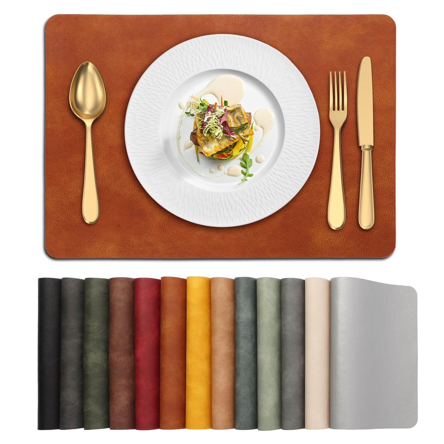 UnivoColors Placemats,Heat Resistant Placemats Set of 4 Washable 12 x 17 Inch,Waterproof Table Mats,Wipeable Pu Place Mats for Kitchen,Dining Room.Reddish Brown