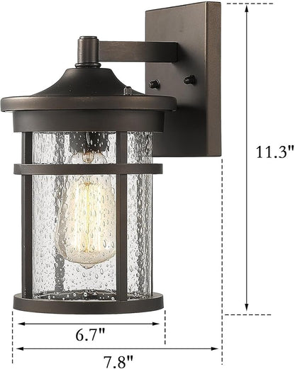 Bestshared Outdoor Wall Light, Exterior Porch Mount Light Fixture, Outdoor Wall Sconce, Front Door Lantern Lamp with Seeded Glass Shade(Oil Rubbed Bronze, 11.3" Height)