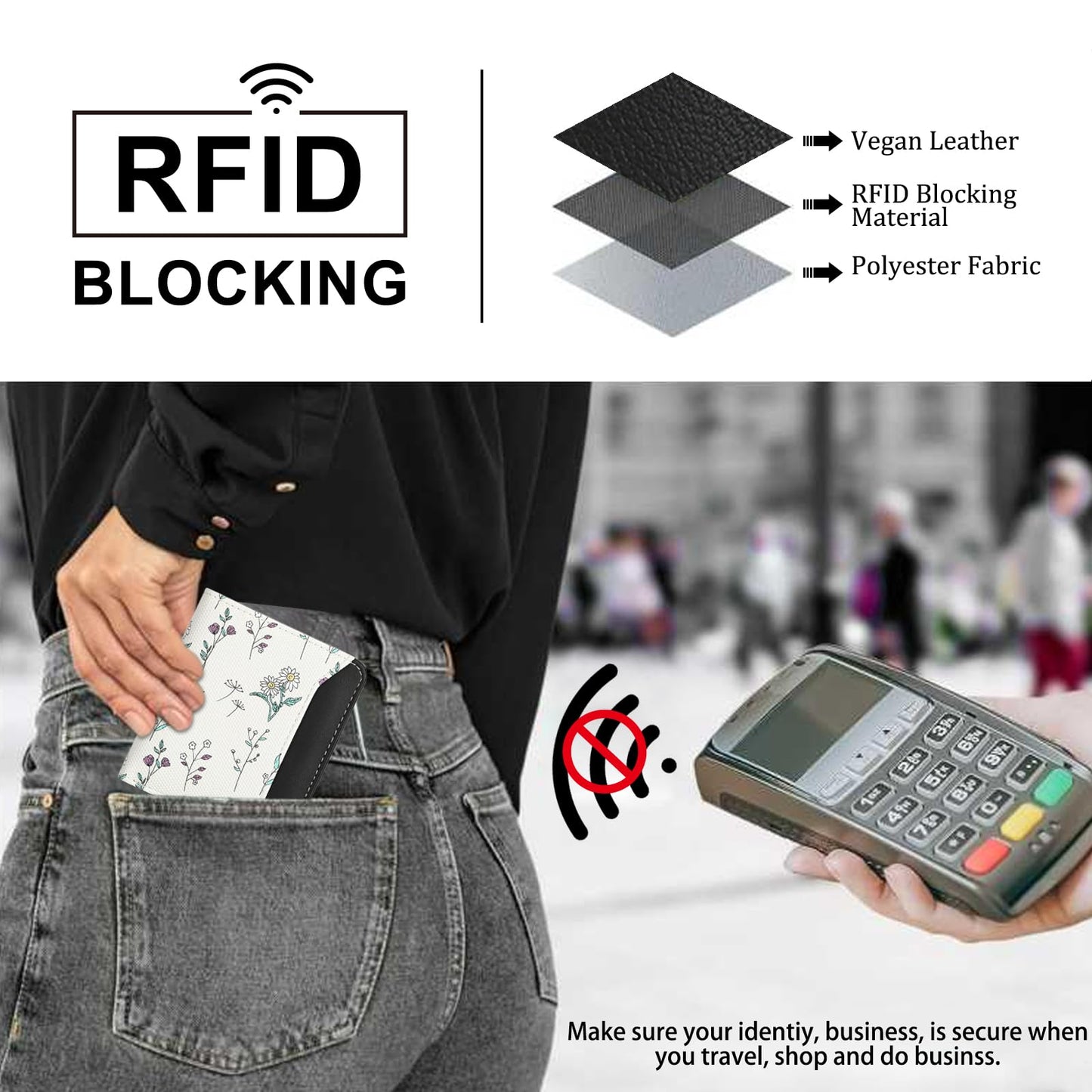 GAEKEAO Small Wallet for Women RFID Leather Bifold Slim Card Holder Cute Flower Wallet for Women with Zipper Coin Pocket