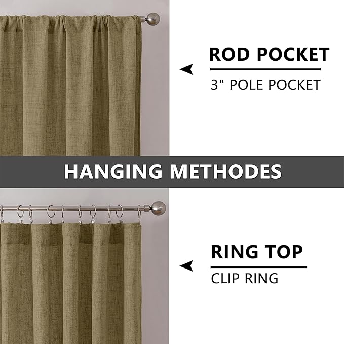 Tollpiz Linen Curtains Living Room Rod Pocket Semi Sheer Curtain Burlap Light Filtering Thick Linen Drapes for Bedroom, 38 x 63 inches Long, Taupe, Set of 2 Panels