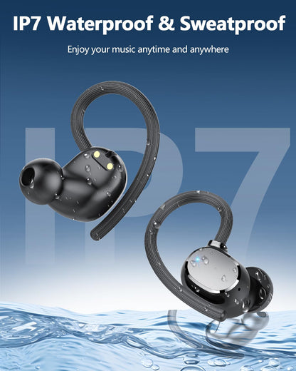 Ear Buds Wireless Bluetooth Earbuds Sport 2026 New Bluetooth 5.3 Headphones with LED Display 128H Playtime Powerful Bass Over Ear Earphones with Earhooks IP7 Waterproof for Gym/Running/Workout