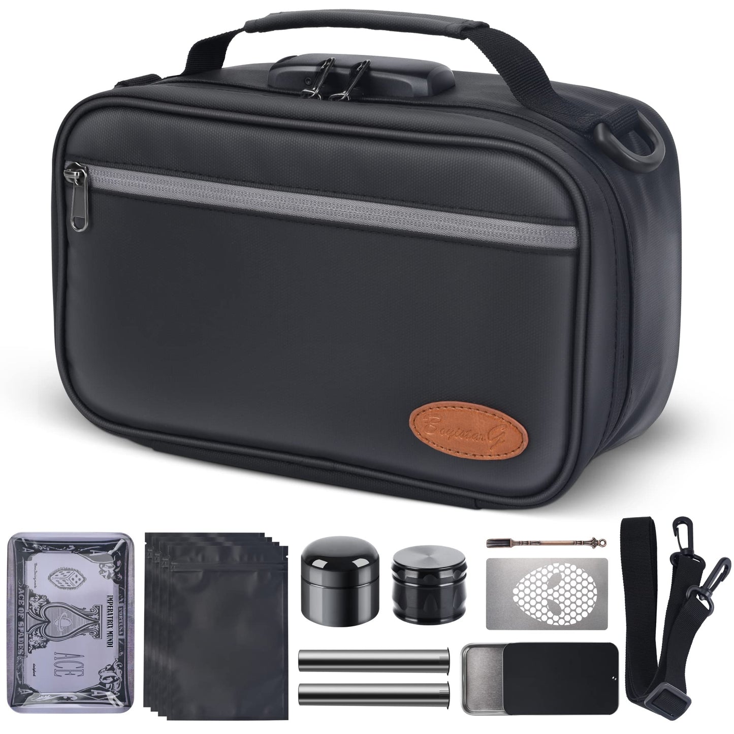 BOYISTARG Large Smell Proof Bag with 8 Small Items, Portable Smell Proof Storage Case with Combination Lock For Home and Travel, Black
