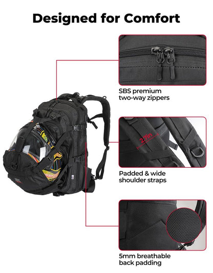 KEMIMOTO Motorcycle Helmet Backpack, 37L Large Capacity Helmet Bag with USB Charging Port, Riding Commuting Backpack for Men
